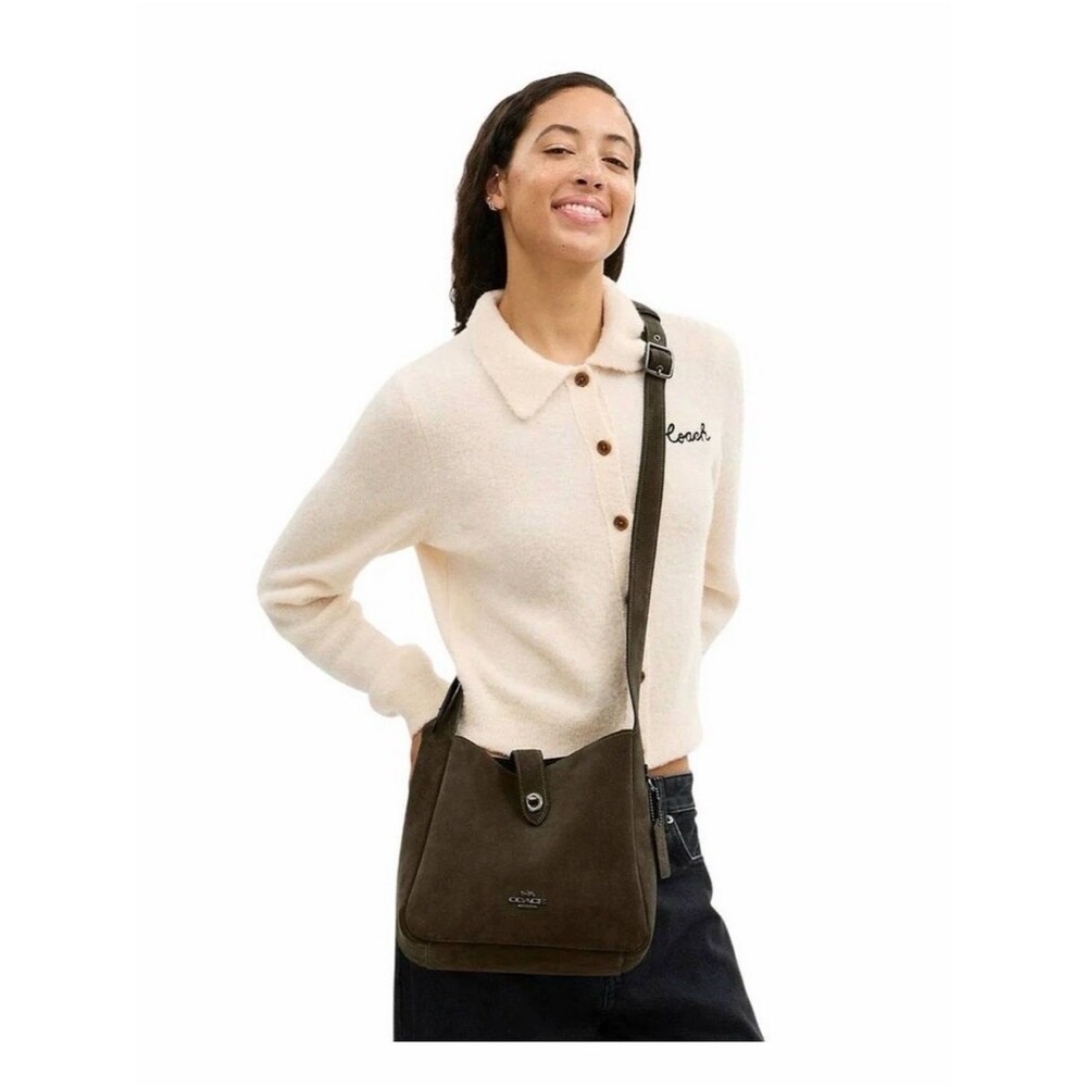 Coach Hadley Bag Suede Crossbody Army Green CC043 Womens Messenger Bag